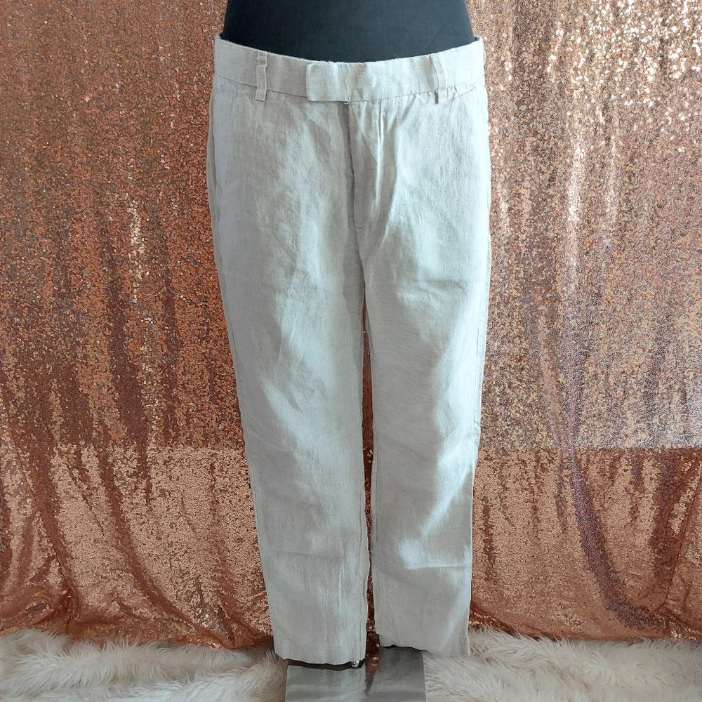 H&M 100% Linen Cream White Slim Fit Pants Size 34R